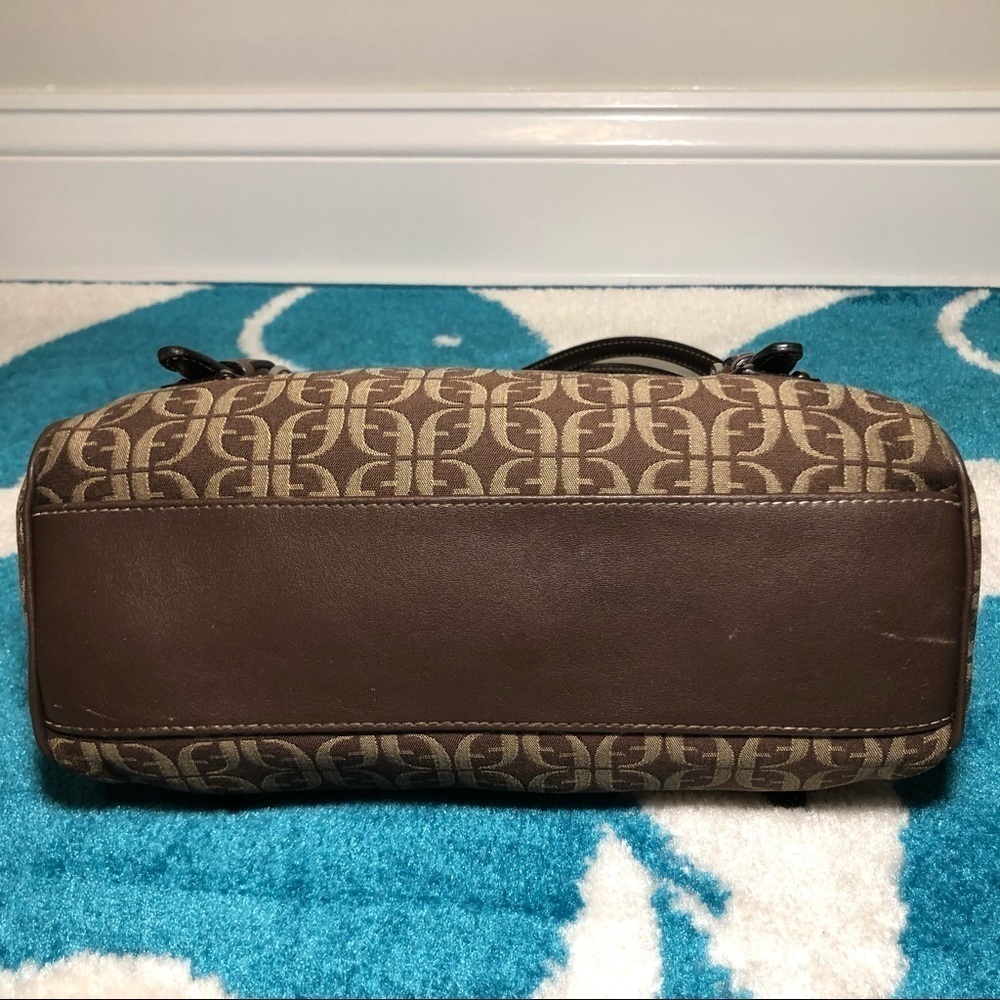 Fossil Brown Satchel Monogram Pattern Print Small… - image 5